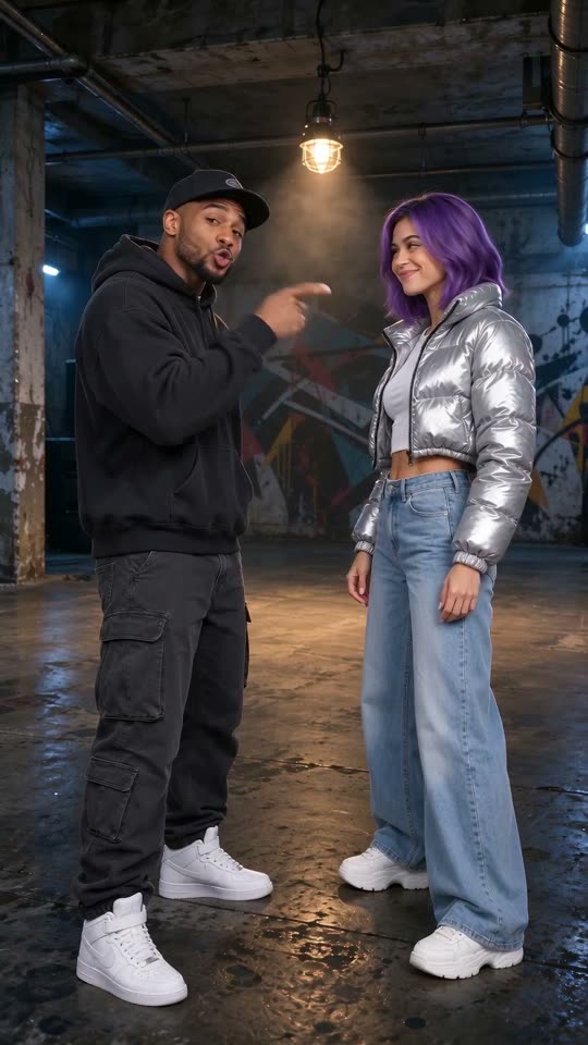 Roast Battle AI rap video example: two AI-made characters rapping an original verse on stage